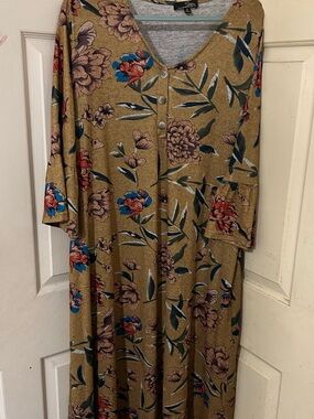 Suzanne Betro Mustard Floral Button-Front Maxi Dress